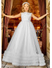 Beaded White Lace Tulle V Back Chic Flower Girl Dress